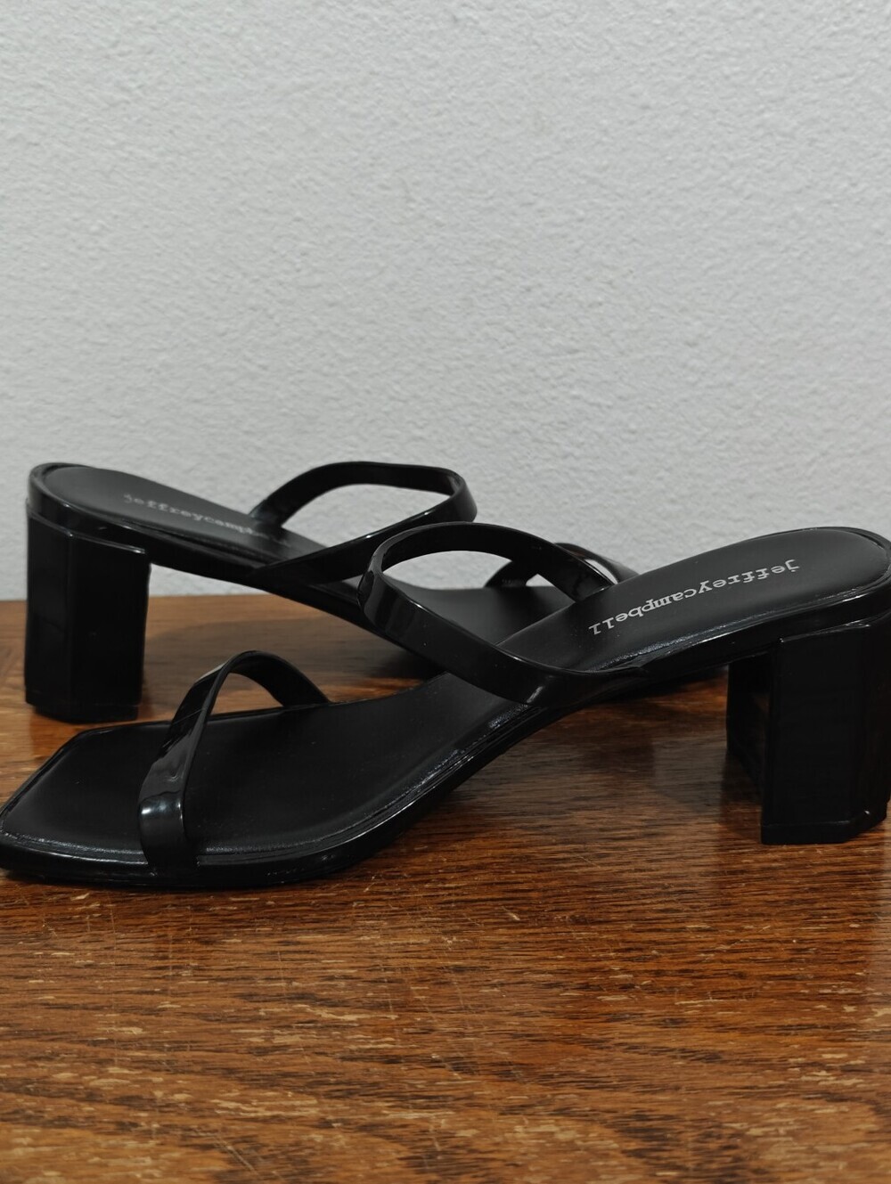 Jeffrey Campbell Block Chunk Heels Size 7 Jamm Black Slides 2 Strappy - Picture 5 of 13